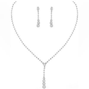 Bride Silver Bridal Necklace Earrings Set Crystal